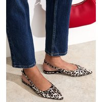 Women's Stone Leopard Print Pointed Toe Slingback Pumps Vegan New Look | New Look (UK)