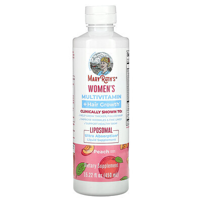 MaryRuth's, Women's Multivitamin + Hair Growth, Peach, 15.22 fl oz (450 ml) | iHerb