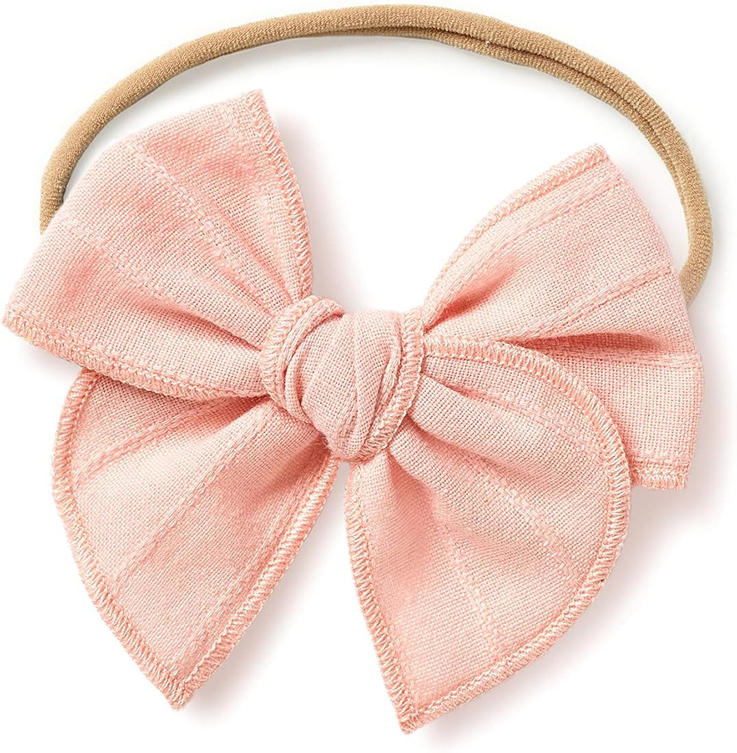 Little Poppy Co Bows, Handmade Claire Bow, Solid Embroidered Stripe (Pink, Original Nylon) | Amazon (US)