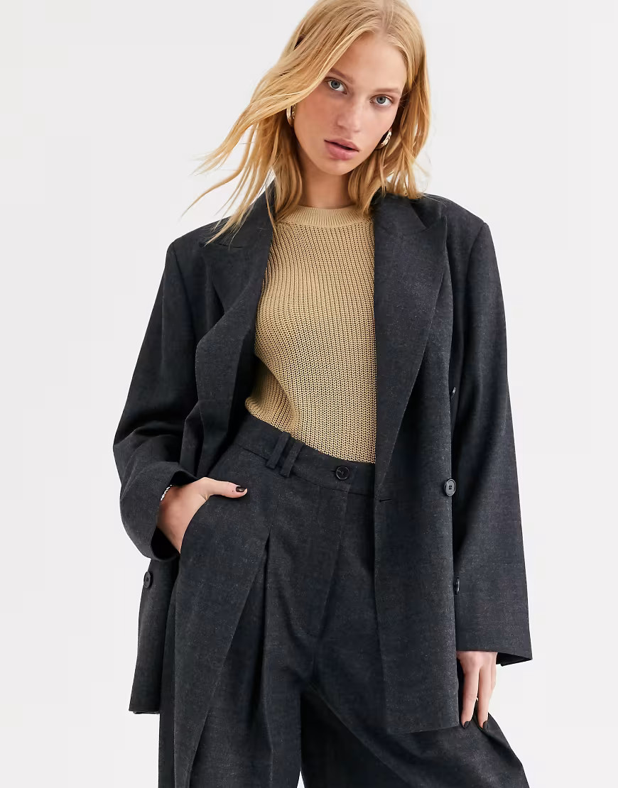 & Other Stories Capsule double breasted wool blazer in dark grey | ASOS (Global)