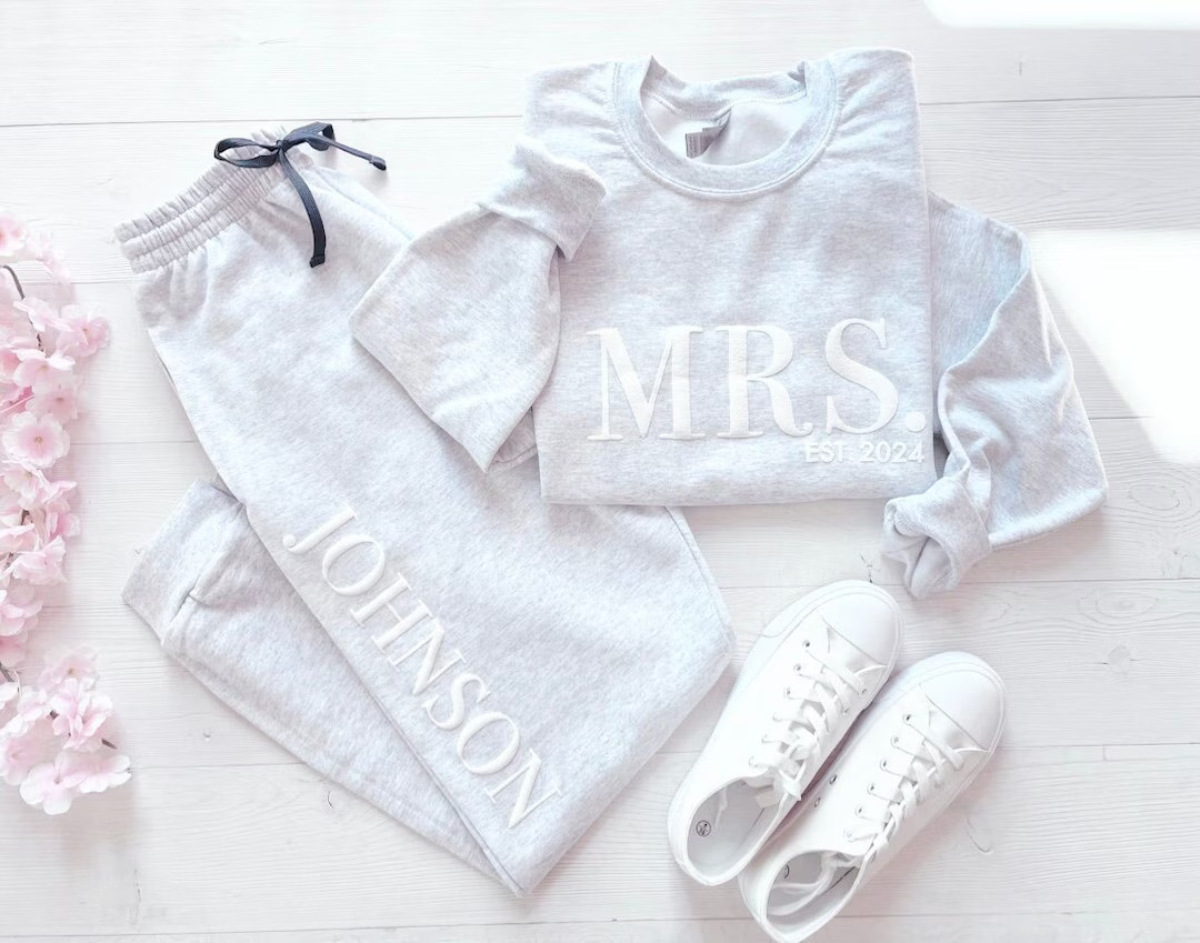 Embossed Bridal Gift Set, Mrs. Sweatshirt, New Mrs. Set, Mrs. Sweatshirt, Bride Sweatpants, New M... | Etsy (US)