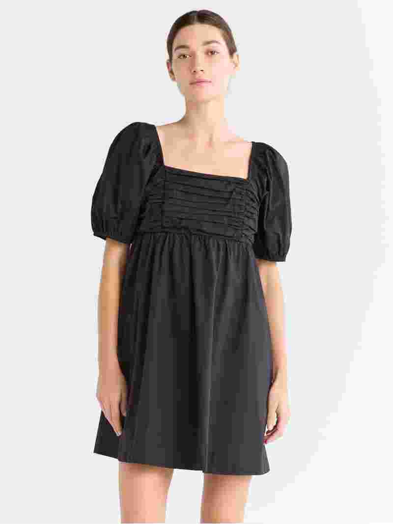 Free Assembly Women's Shirred Cotton Mini Dress with Puff Sleeves, Sizes XS-XXXL | Walmart (US)