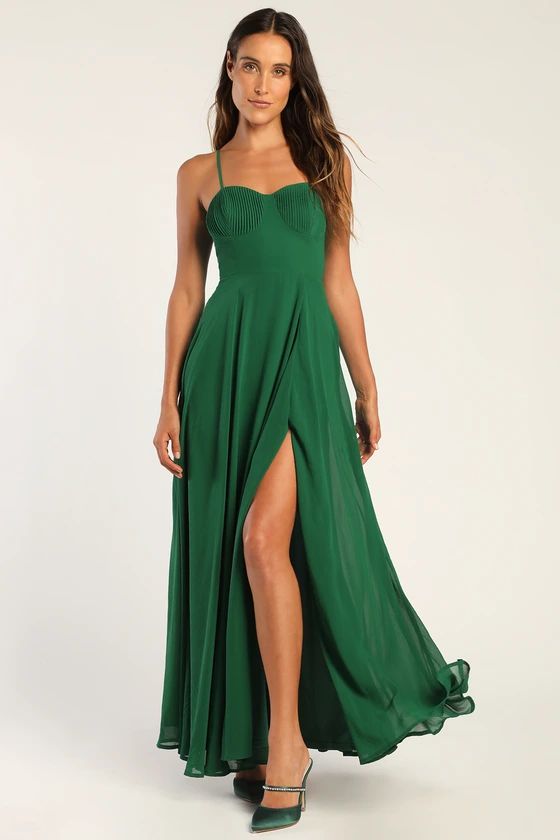 Cause for Commotion Green Pleated Bustier Maxi Dress | Lulus (US)