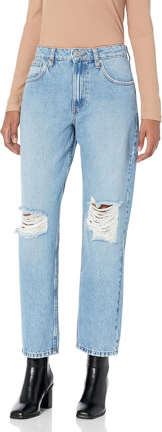 The Drop Women's Luca High-Rise Distressed Loose Straight-Fit | Amazon (US)