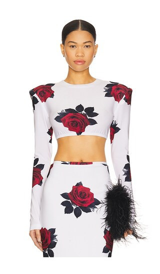 Norma Kamali Shoulder Pad Crop Top in White. - size M | Revolve Clothing (Global)