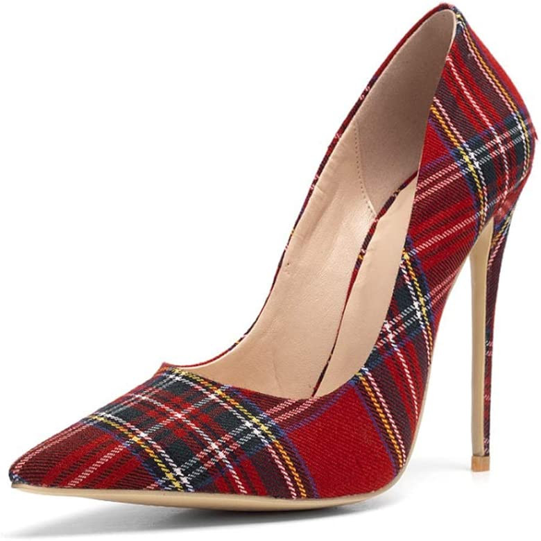 Women's Plaid Pumps Shoes Stiletto Pumps for Women red Scottish high Heels Big Size 45 | Amazon (US)