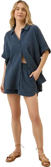 Organic Cotton Coastal Double Gauze Curved Hem Short | Nordstrom