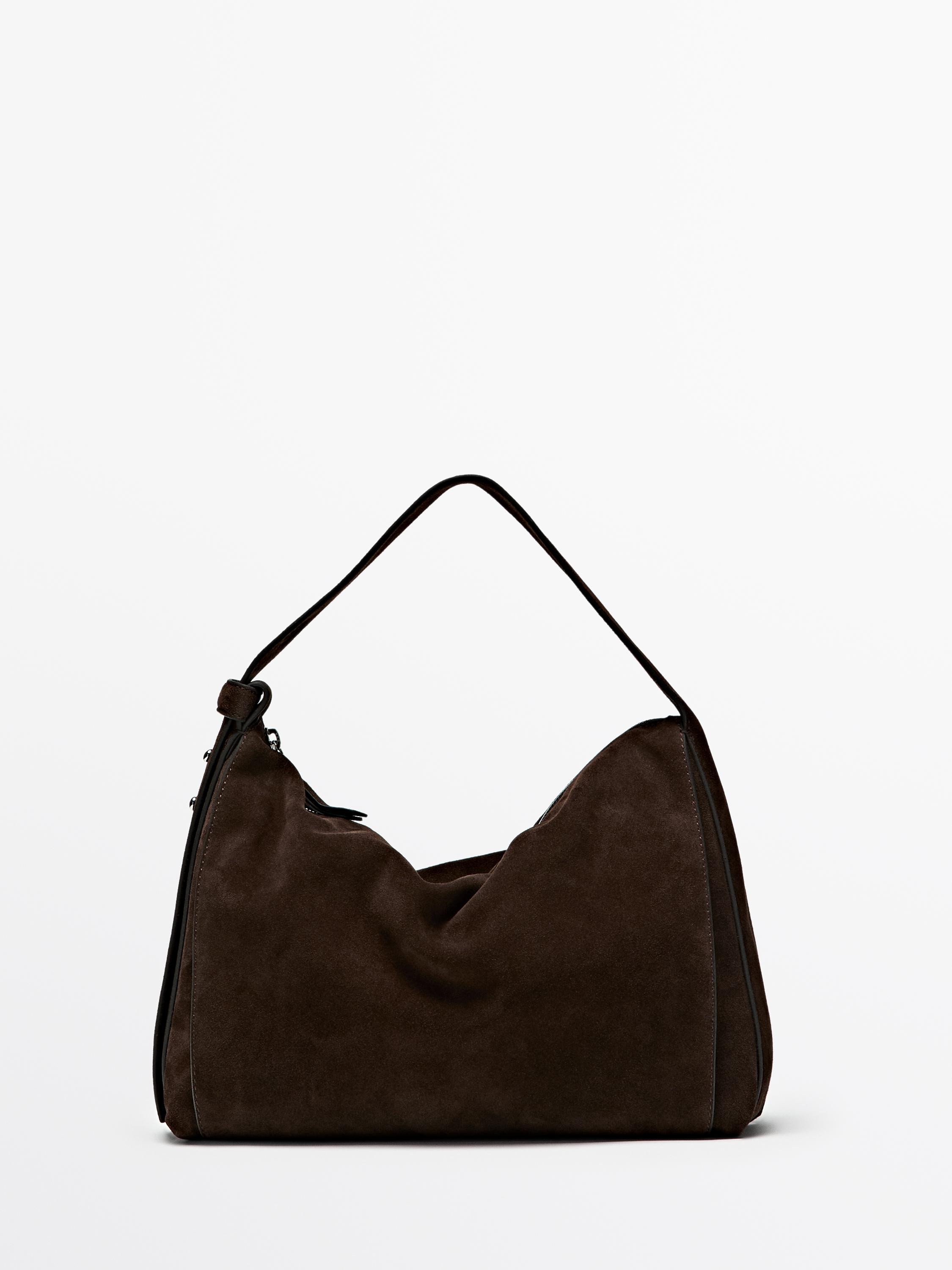 Large split leather shoulder bag | Massimo Dutti UK