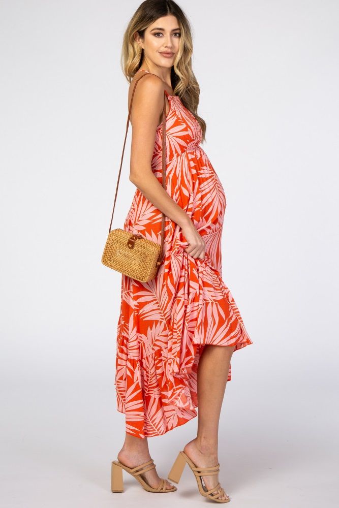 Waverleigh Red Palm Leaf Crisscross Back Maternity Maxi Dress | PinkBlush Maternity