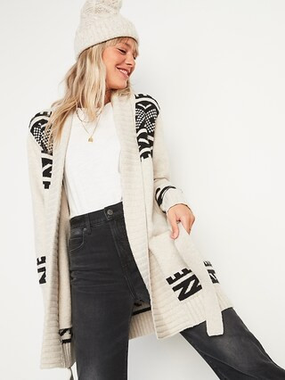 Cozy Fair Isle Tie-Belt Cardigan Sweater for Women | Old Navy (US)