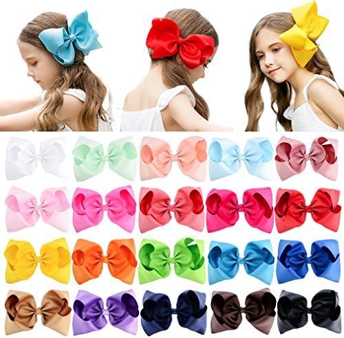 DEEKA 20 PCS 8" Hand-made Boutique Bow Clips Grosgrain Ribbon Alligator Clips for Girls | Amazon (US)