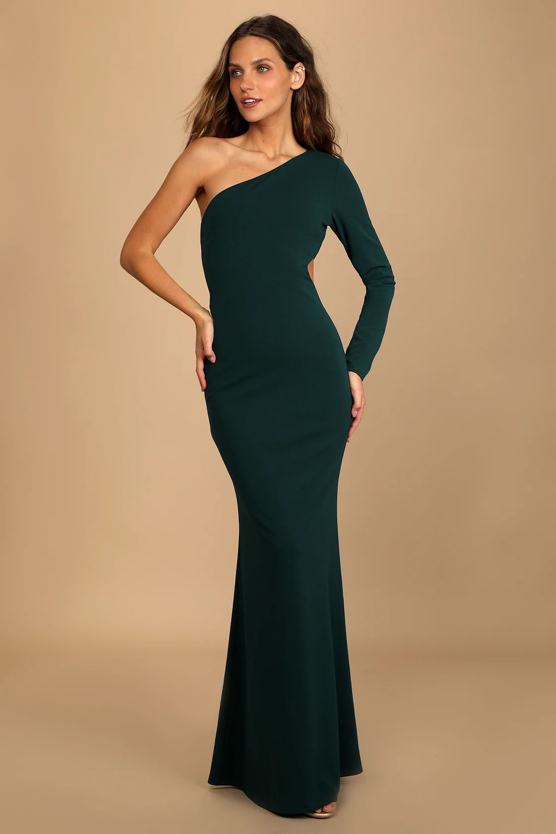 Wondrous Romance Dark Green One-Shoulder Mermaid Maxi Dress | Lulus (US)