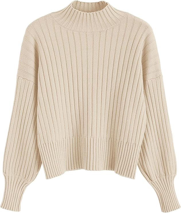 ZAFUL Women's Mock Neck Sweater Long Sleeve Ribbed Knit Basic Cropped Pullover Sweater | Amazon (US)