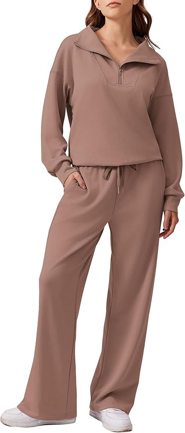 PINSPARK 2 Piece Sets for Women 2025 Fall Outfits Sweatsuit Oversized Sweatshirt Wide Leg Sweatpa... | Amazon (US)
