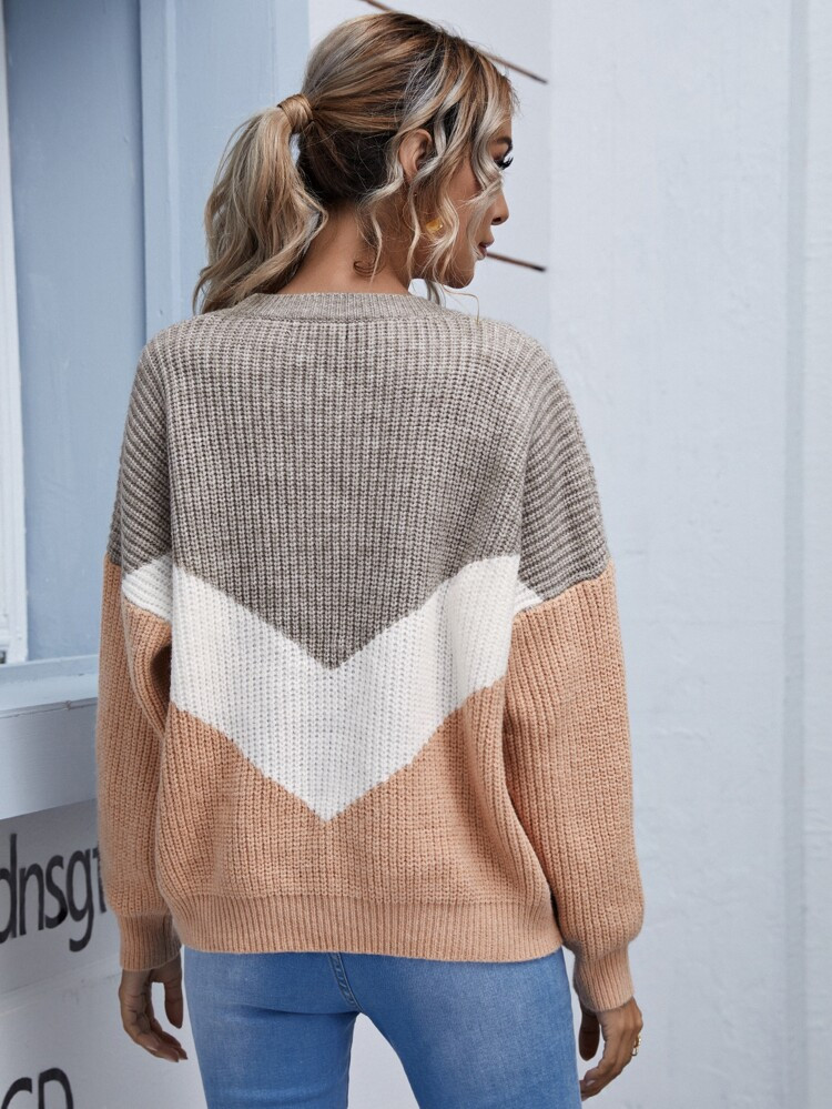 SHEIN Drop Shoulder Chevron Sweater | SHEIN
