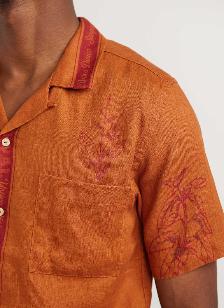 Nettle Cuban Linen Shirt | Brick | Percival Menswear