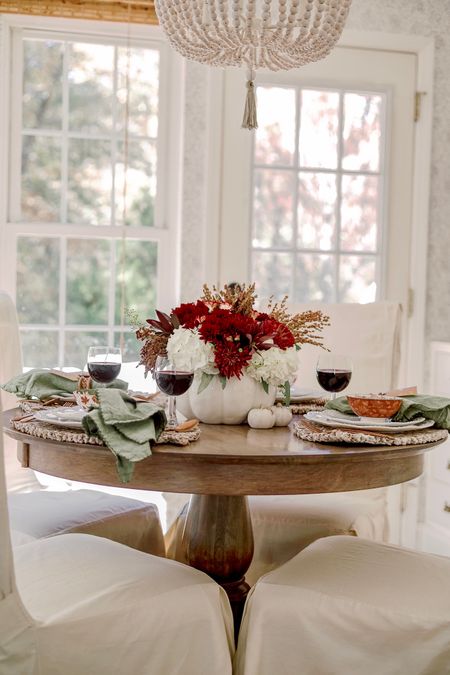 Thanksgiving table setting for small round table! 
#thanksgiving 

#LTKHoliday #LTKhome #LTKSeasonal