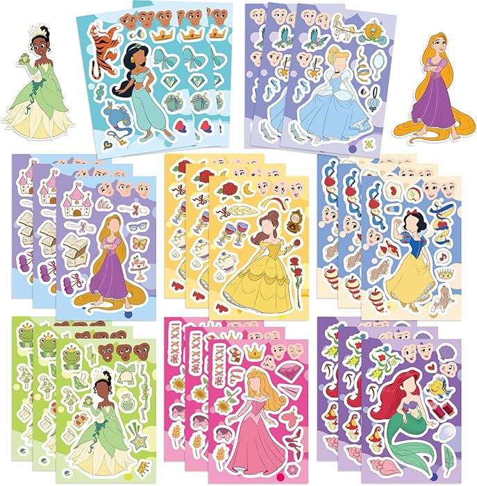 24 Sheets Cute Princess Stickers for Teens Make Your Own Cartoon Character Disney Sticker Make a ... | Amazon (US)
