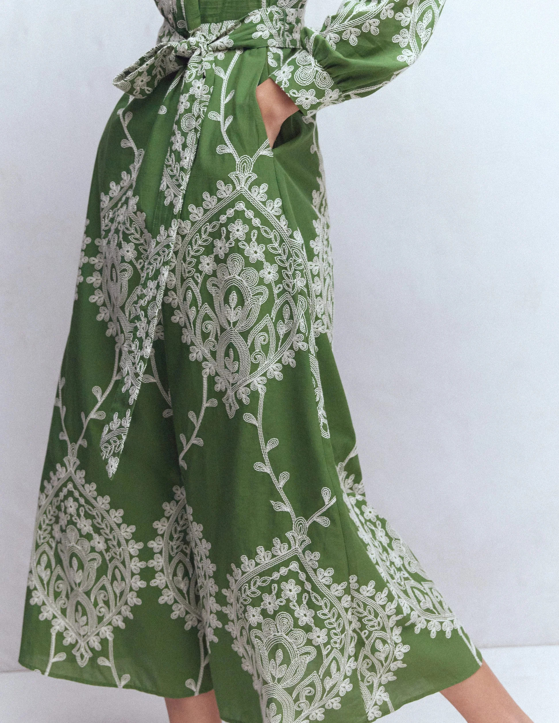 Ava Cotton Midi Dress-Green Broderie | Boden (US)