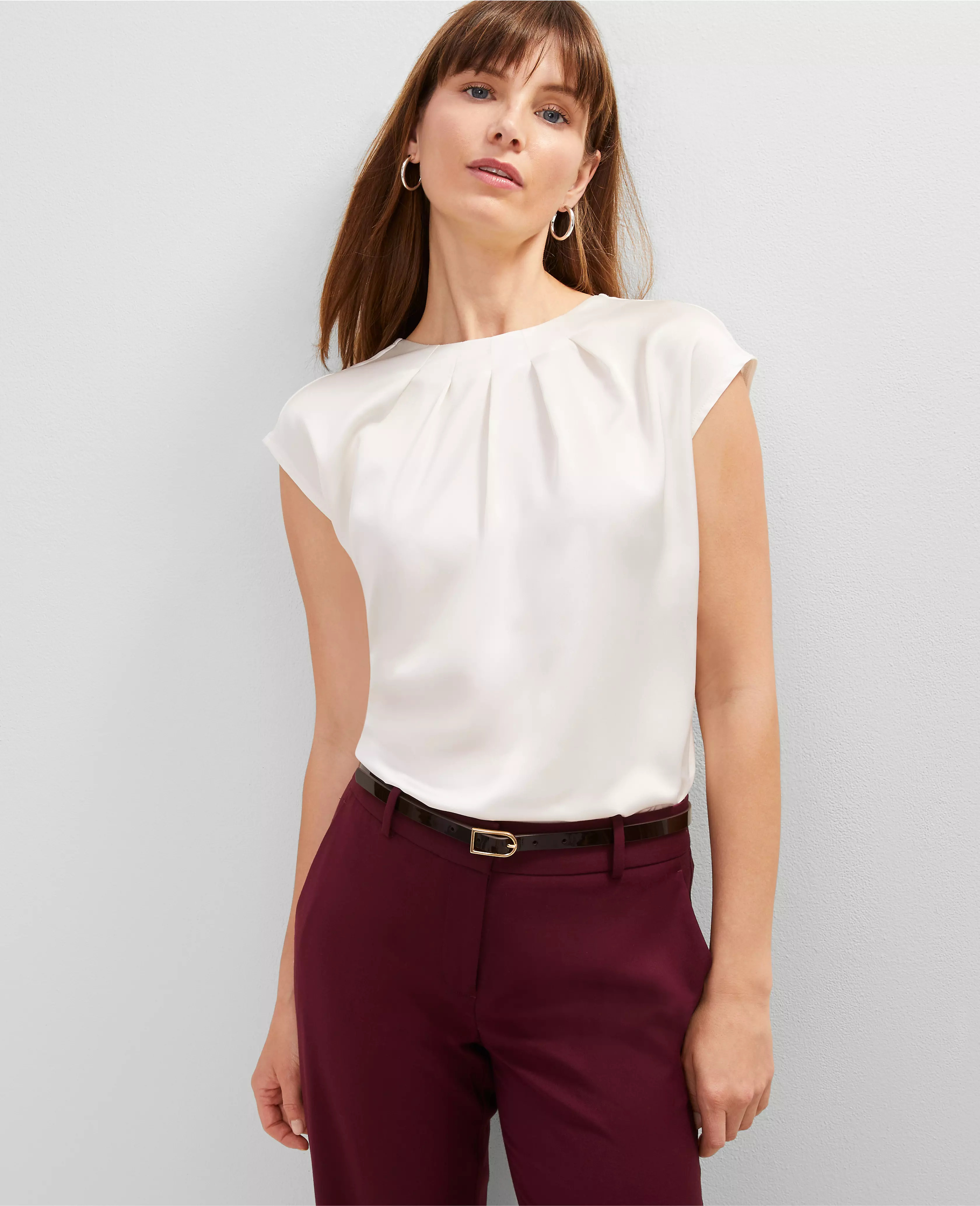 Pleated Crew Neck Top | Ann Taylor