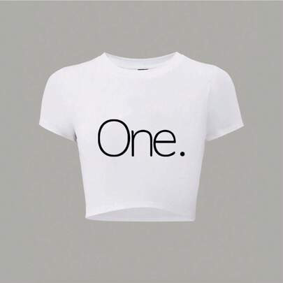 100% Cotton Unisex Crop T-Shirt With Minimalist Text DesignA White Cropped Tee Featuring The Simple Word "One." In Bold Black Letters. Round Neck Shor | SHEIN