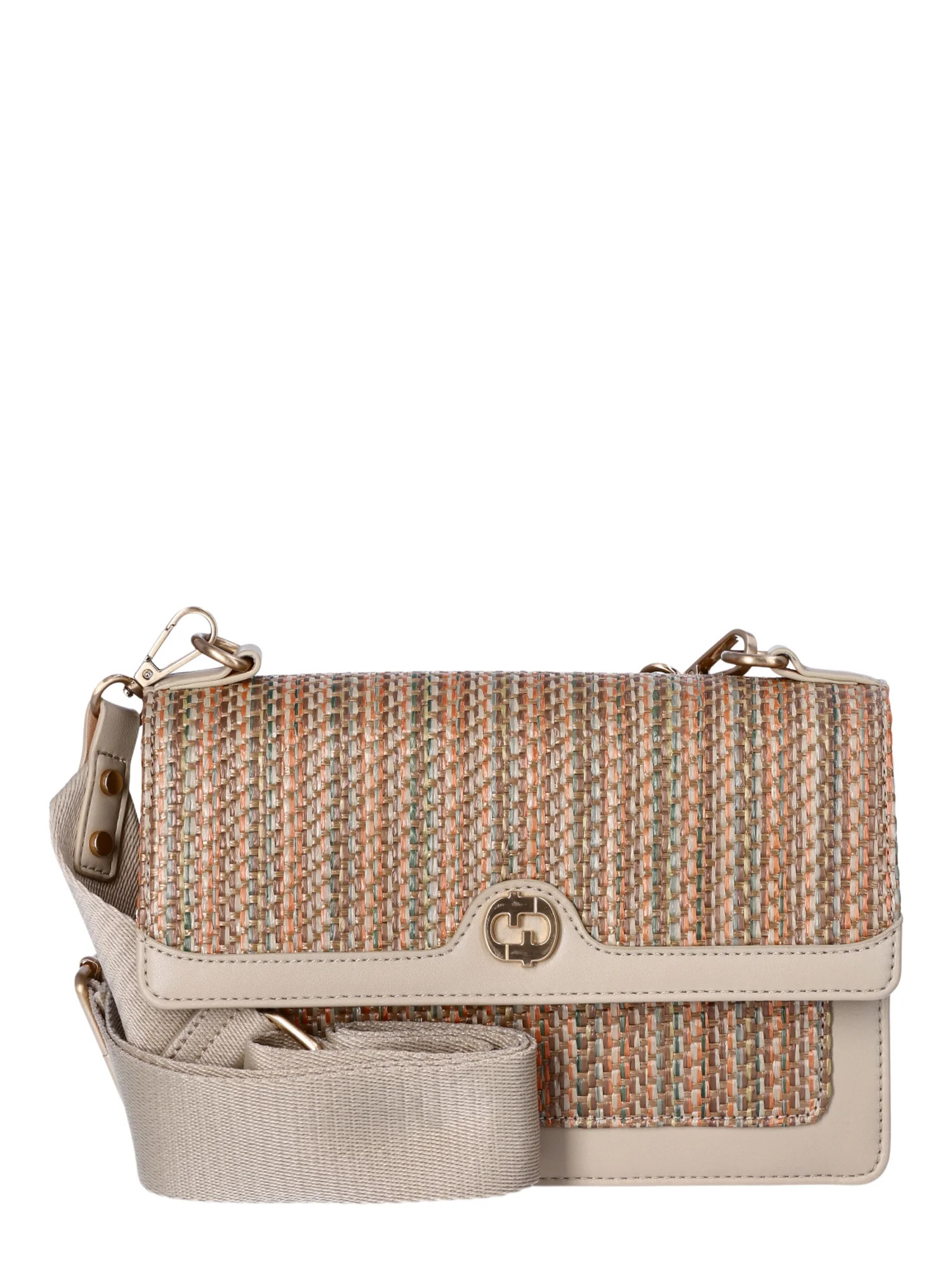 Time and Tru Women's Arlo Crossbody Shoulder Bag, Multi Straw & Earthen Khaki | Walmart (US)