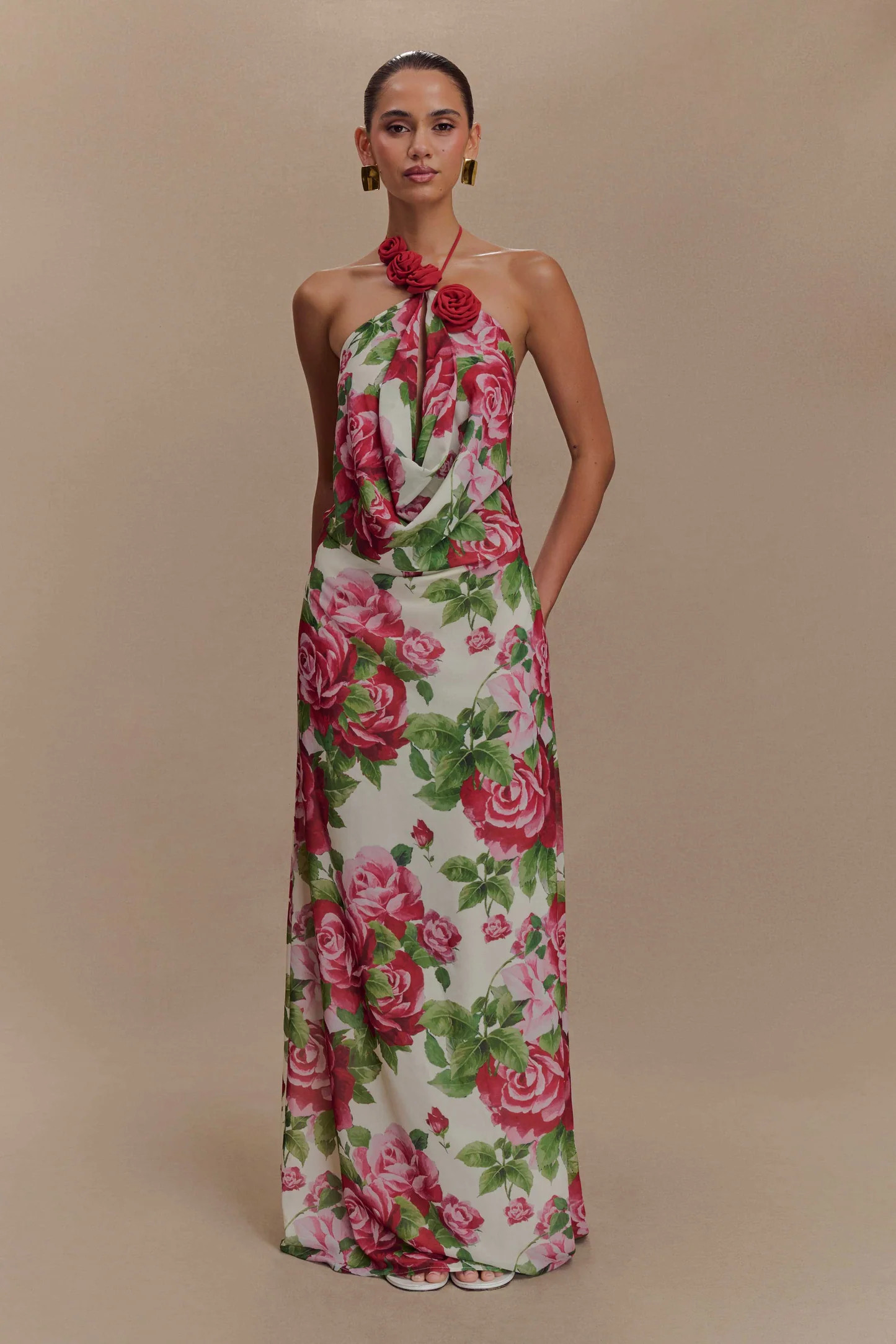 Cowl Neck Maxi Dress - Sonia Rose Print | MESHKI US