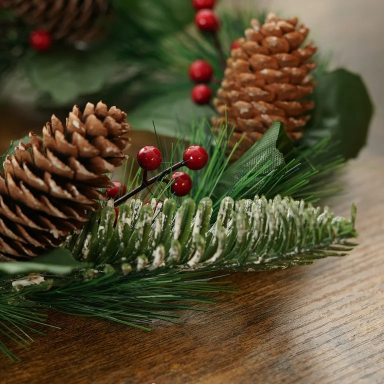 BIGTREE 12in Artificial Wreath with Pinecone Holly Berries Pine Leaves for Fall/Winter Holiday Fe... | Walmart (US)