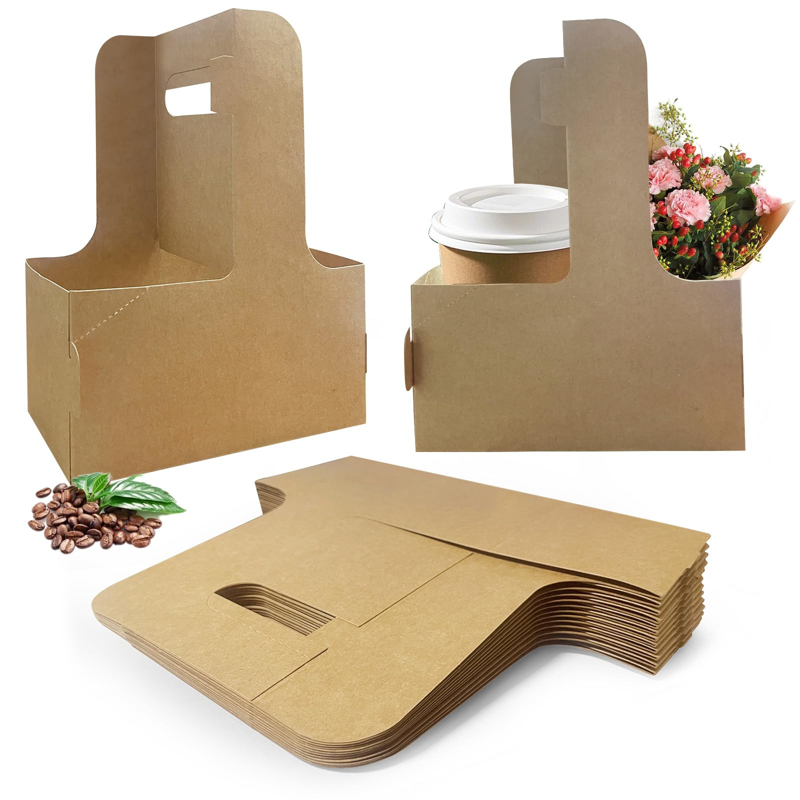 50 Pcs Coffee Drink Carrier with Handle(2 Cups or 4 Cups),Assemblable Drink Holder with Handle,Disposable Cup Holders for Drinks, Great for All Your Drink and Food Delivery,Coffee Carrier | Amazon (US)