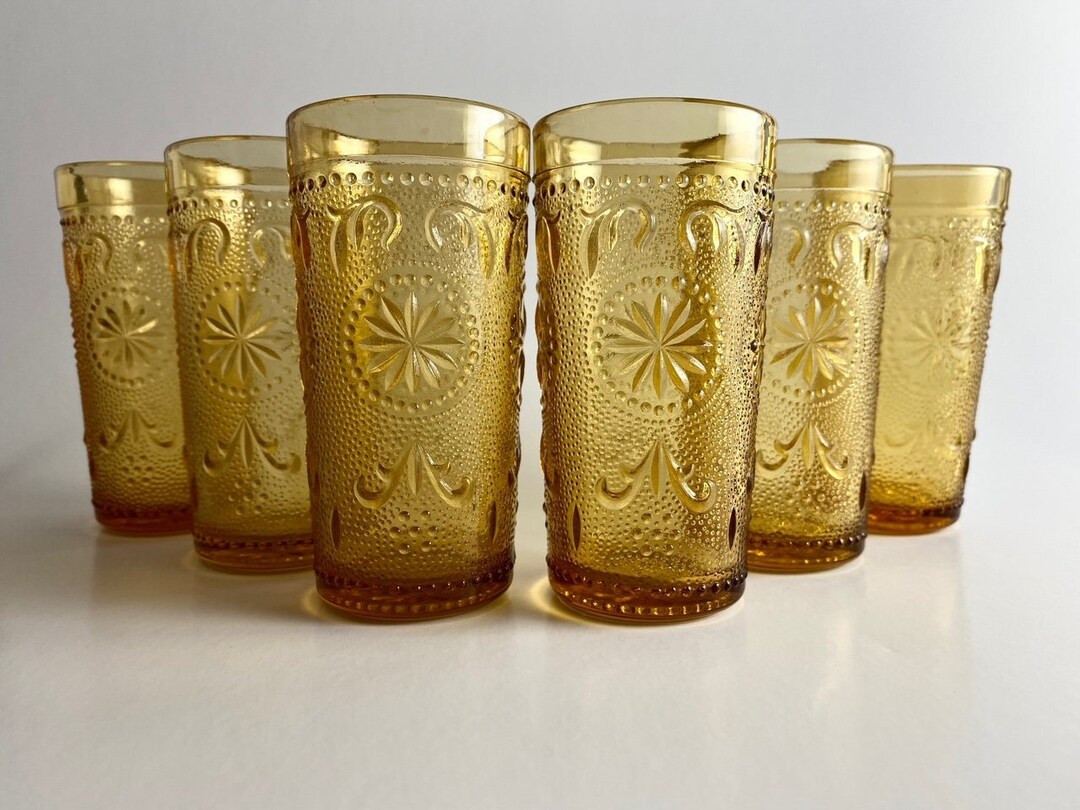 Vintage Amber Pressed Juice Glasses Set of 6 Brockway American - Etsy | Etsy (US)