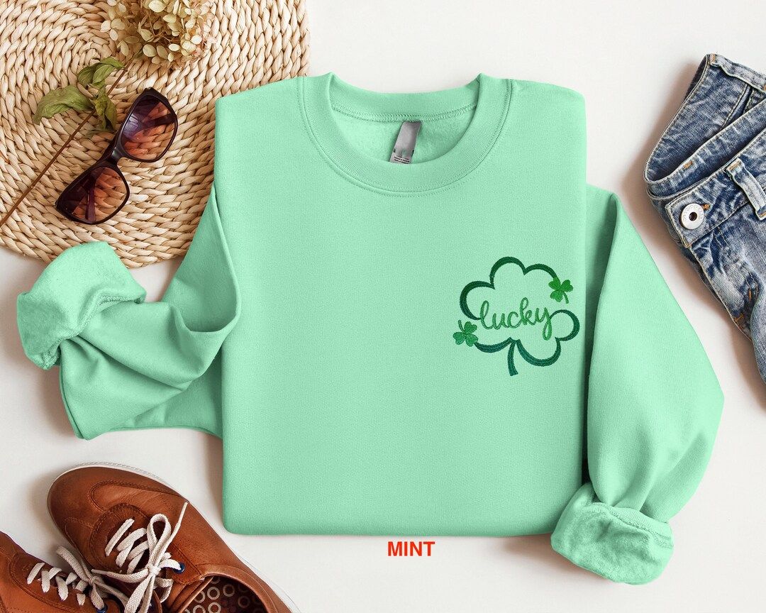 Embroidered St Patricks Day Sweatshirt, Embroidered Lucky Sweatshirt, Embroidered Clover Shirt, L... | Etsy (US)