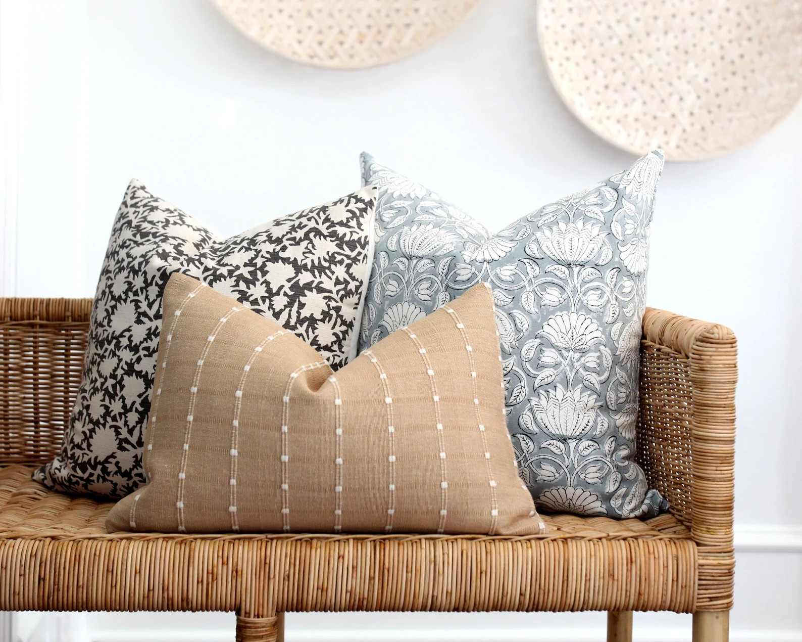 Block Print Charcoal Floral Pillow Cover | Etsy (Global)