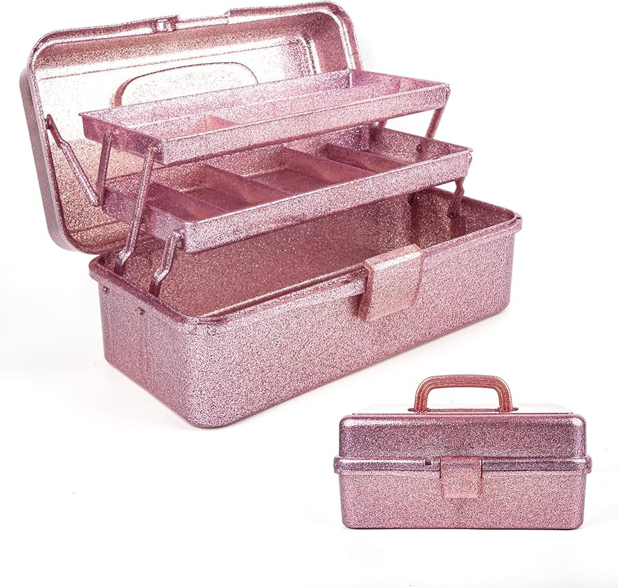 Glitter Pink Art & Craft Tool Storage Box,3-Layer Stackable Carry Tackle Box Sewing Box Organizer... | Amazon (US)