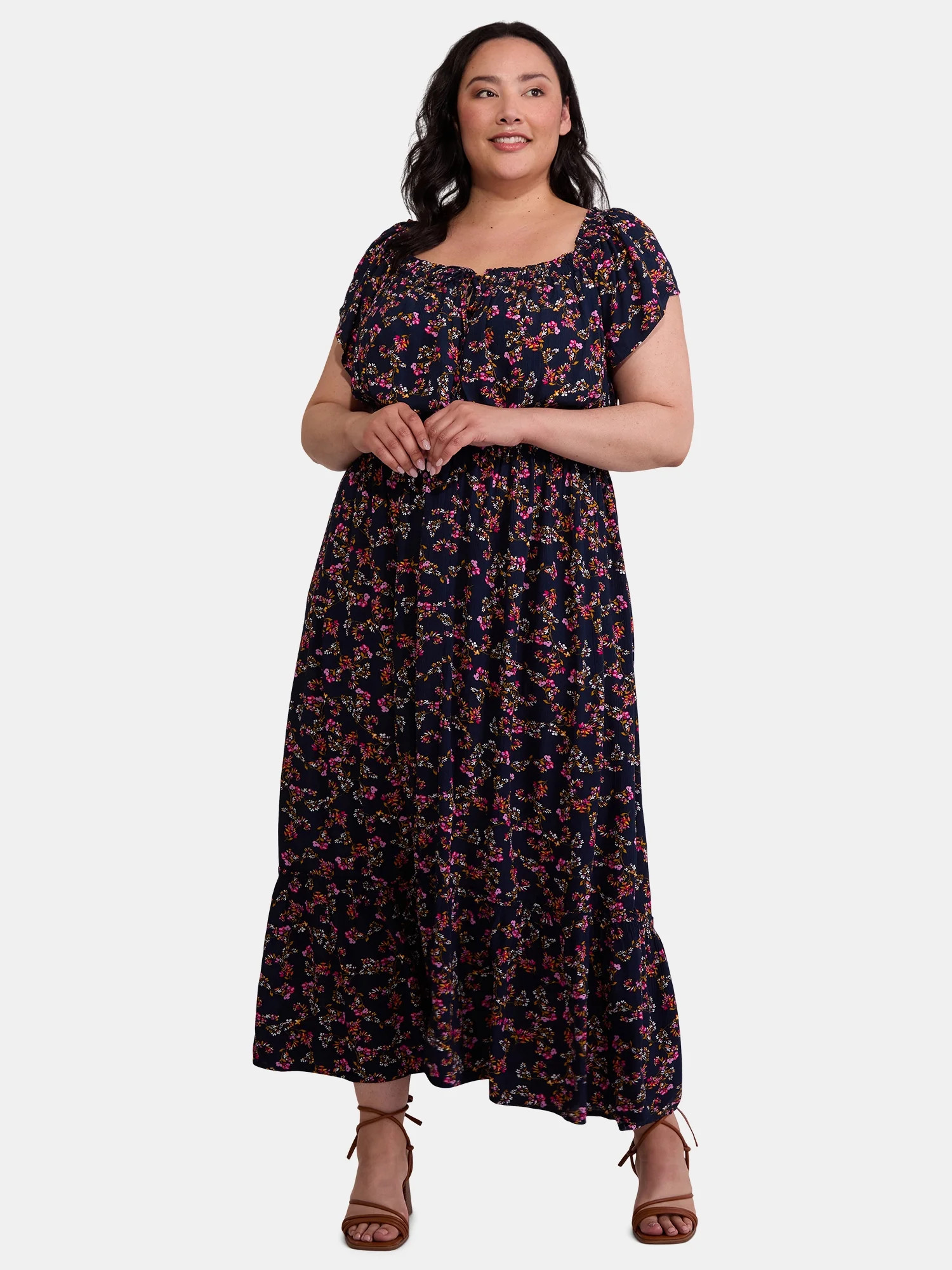 Terra & Sky Women's Plus Crinkle Off Shoulder Maxi Dress, Sizes 0X-5X | Walmart (US)