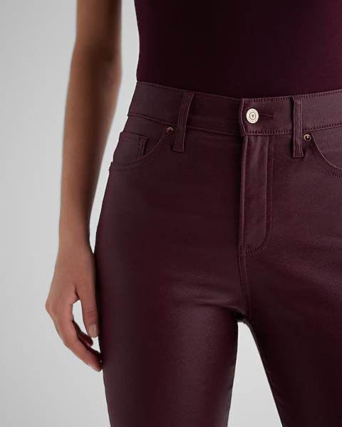 High Waisted Burgundy Coated Skinny Jeans | Express