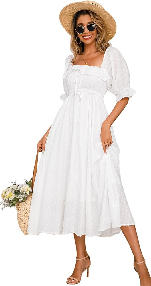 R.Vivimos Women Summer Half Sleeve Cotton Ruffled Vintage Elegant Backless A Line Flowy Long Dres... | Amazon (CA)