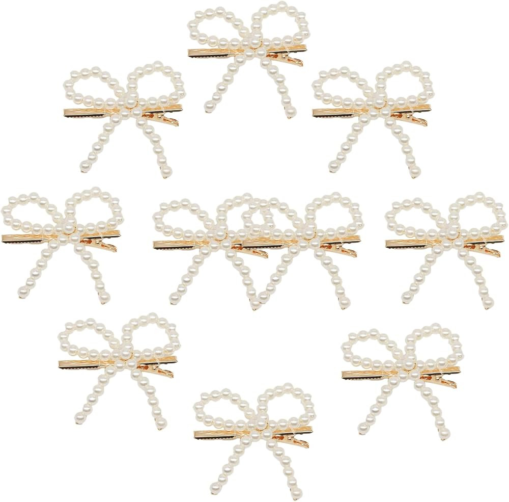 10pcs Pearl Bow Hair Clips，Hair Barrettes Accessories Girls and Women，Faux Pearl Hair Barrett... | Amazon (US)