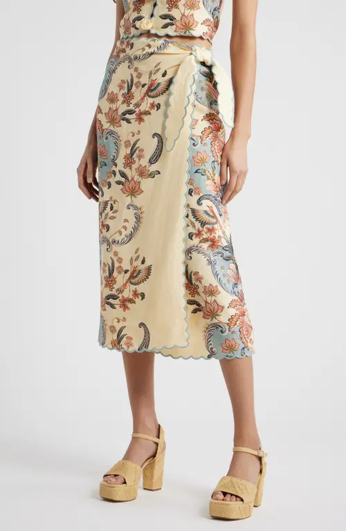 FARM Rio Boho Beauty Wrap Linen Maxi Skirt in Boho Beauty Butter at Nordstrom, Size Medium | Nordstrom