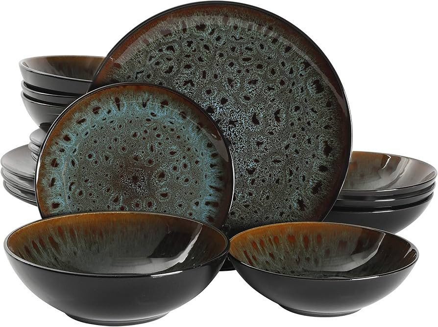 Gibson Elite Kyoto Double Bowl Dinnerware Set, Service for 4 (16pcs), Teal | Amazon (US)