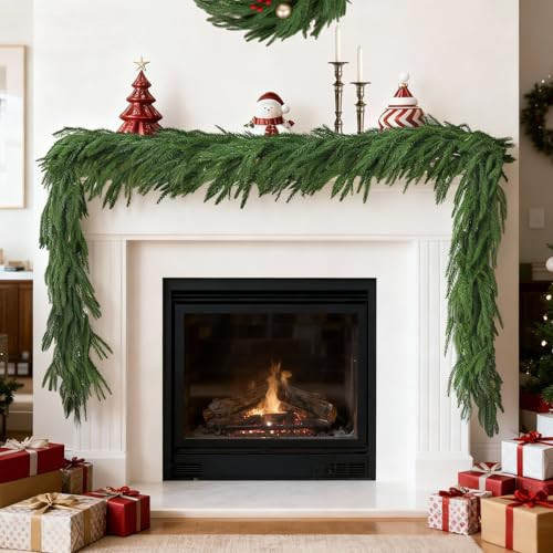 2 Pcs 6 Ft Christmas Norfolk Pine Garland, Real Touch Natural Droopy Soft Bendable Greenery Winter Artificial Pine Garlands for Mantle Table Stairs Railing Wall Indoor Outdoor Lifelike Home Decor | Amazon (US)