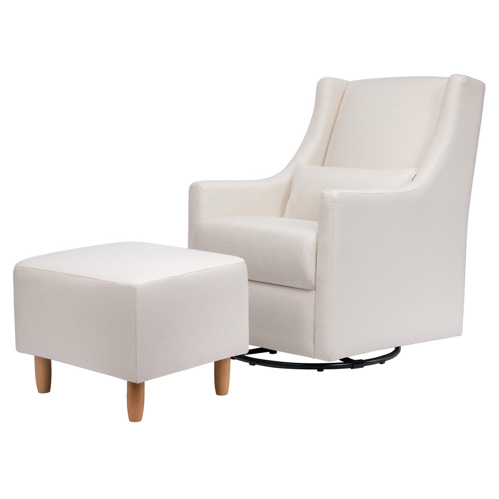 Babyletto Toco Modern Classic Cream Eco Performance Swivel Glider and Ottoman | Kathy Kuo Home