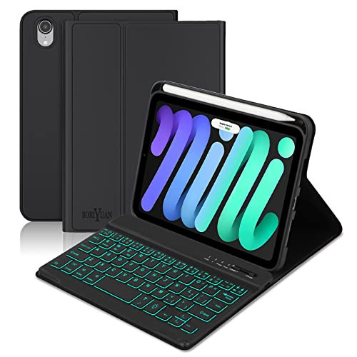 BORIYUAN iPad mini 7th Gen 2024 (A17 Pro) & iPad mini 6 Keyboard Case 2021, Detachable Wireless Keyboard, 7 Color Backlit, Slim Folio Cover with Pencil Holder for iPad mini 7th/6th Gen 8.3 inch Black | Amazon (US)