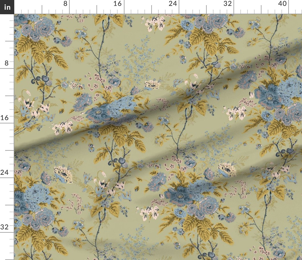 French Bouquet Lewiville Navy Gold Fabric | Spoonflower | Spoonflower