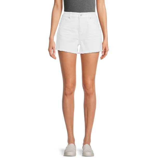 Time and Tru Women's High Rise Frayed Hem Denim Short - Walmart.com | Walmart (US)