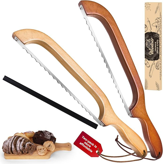 Woodever Bread Knife, 2 Pack Bread Slicer for Homemade Bread, 16'' Wooden Sourdough Bread Knife w... | Amazon (US)
