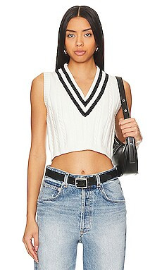 MORE TO COME Jade Varsity Cropped Vest in White from Revolve.com | Revolve Clothing (Global)