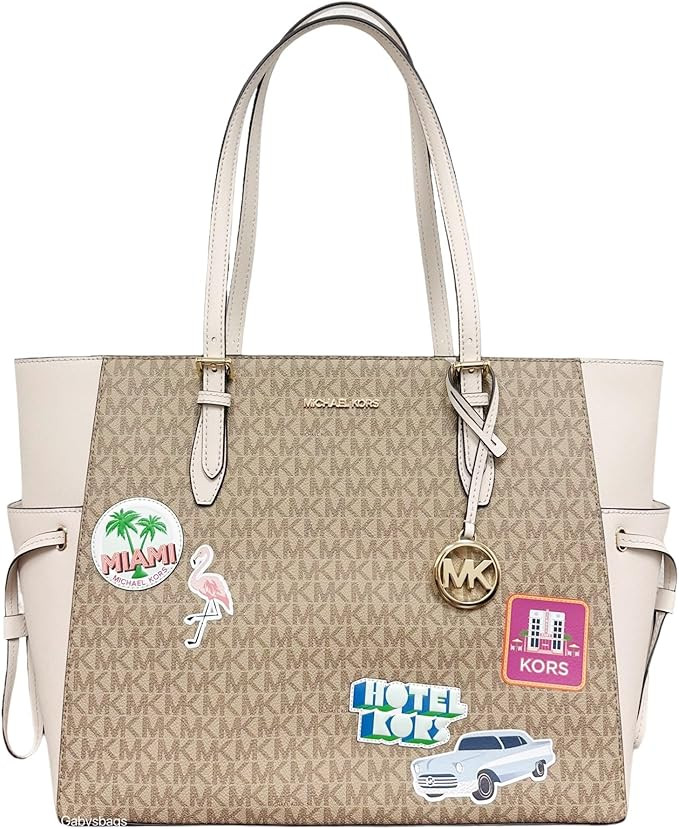Michael Kors Gilly Large Jet Set Drawstring Top Zip Tote (Light Cream Multi MK) | Amazon (US)