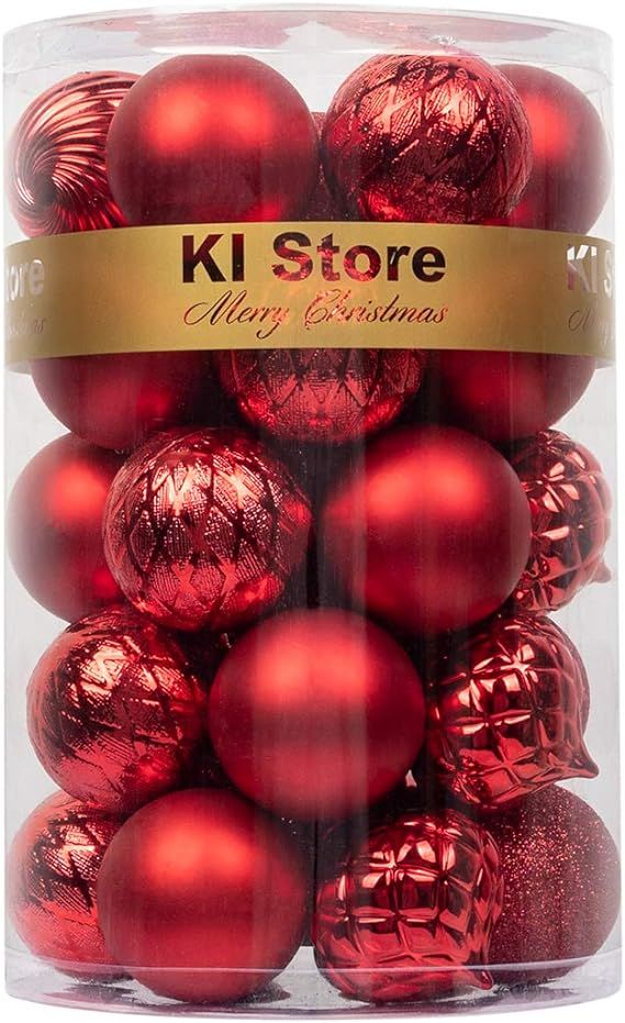 KI Store Red Christmas Balls 34pcs 2.36-Inch Christmas Tree Decoration Ornaments for Xmas Tree Ho... | Amazon (US)