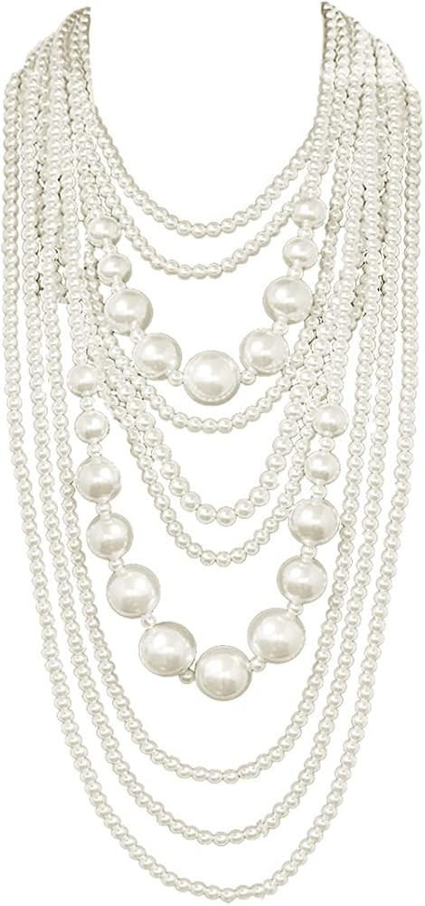 Fashion 21 Women's Chunky Multi-Strand Faux Pearl Statement Necklace and Earrings Set (Cream - St... | Amazon (US)