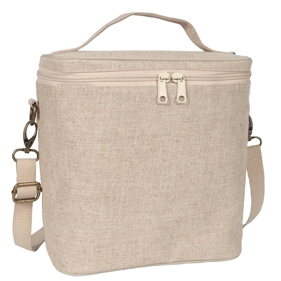 Lunch Bag for Women, Soft Linen Lunch bag with adjustable shoulder strap, Insulated Womens Lunch ... | Amazon (US)